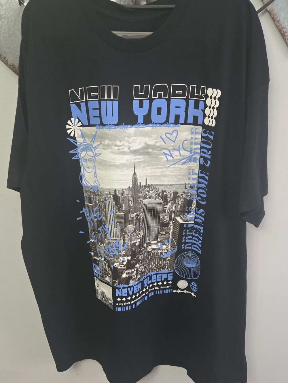 New York Graphic Tee - Black with Blue & White Print